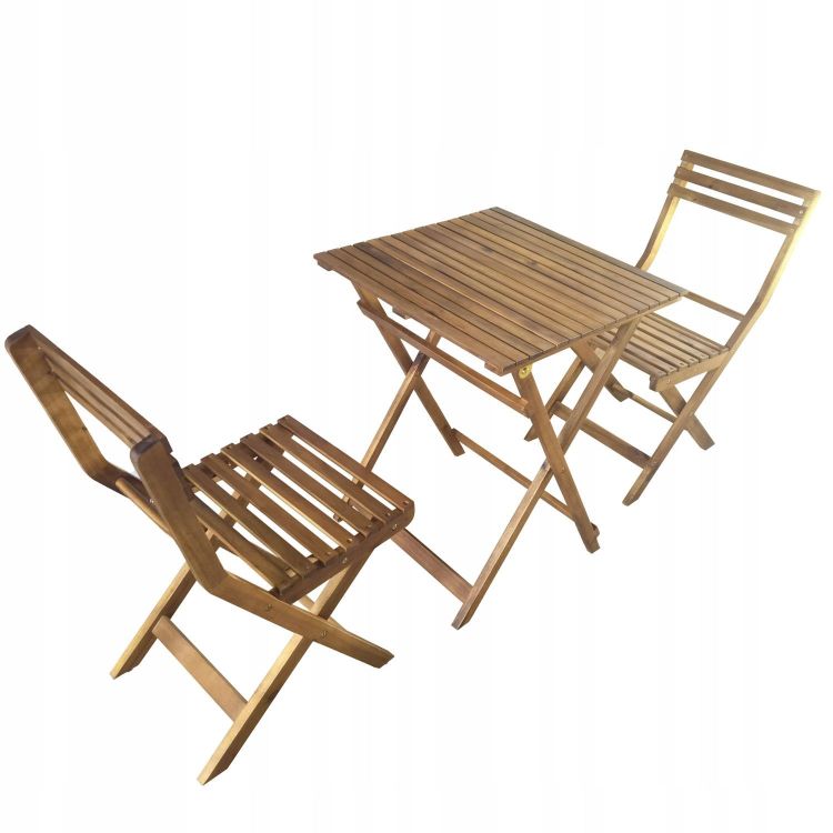 Gartenmöbel-Set aus Akazienholz – 1 Tisch und 2 Stühle