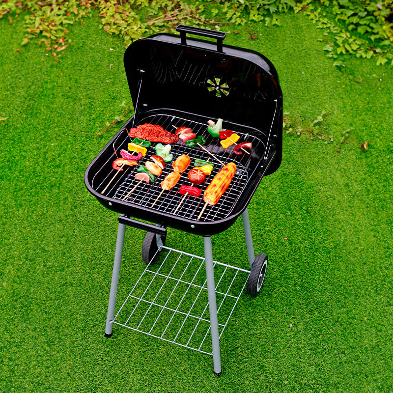 Garten-Holzkohlegrill mit aufklappbarem Deckel + Rollen MultiGarden