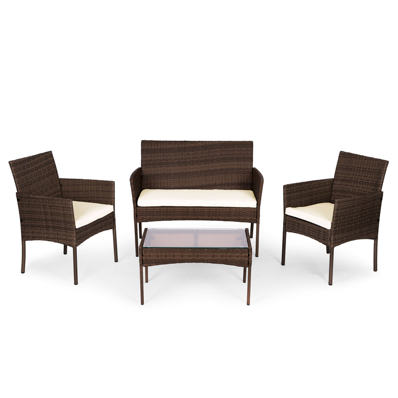 Gartensitzgruppe aus Polyrattan, Bank, Tisch, Stühle, braun, MultiGarden