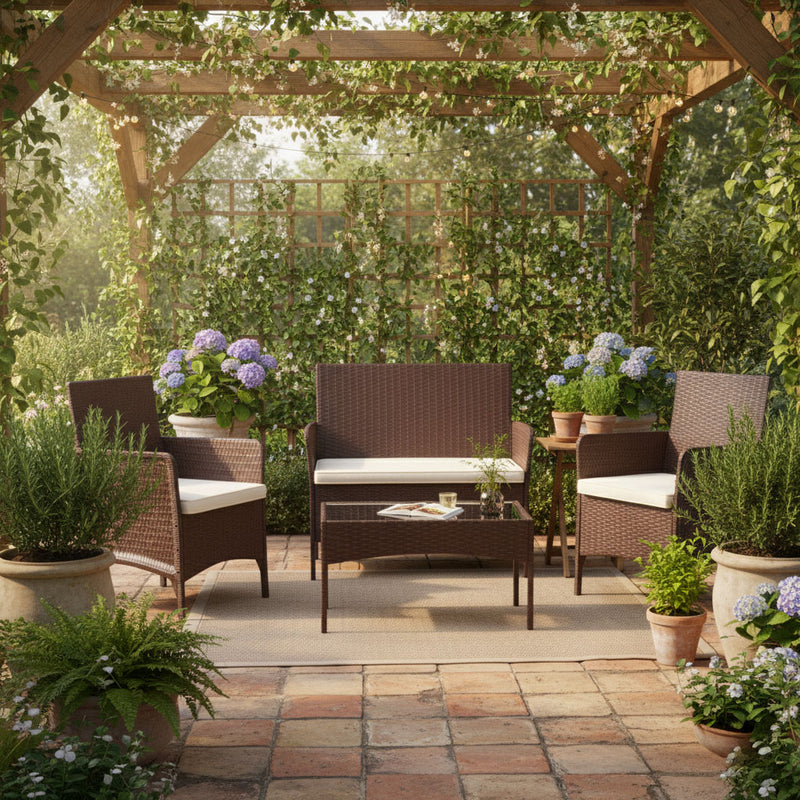 Gartenset Tisch Bank Sessel braun MultiGarden