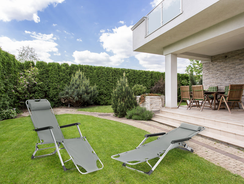 Liegestuhl Gartenliege Klappstuhl 2in1 Liege grau MultiGarden