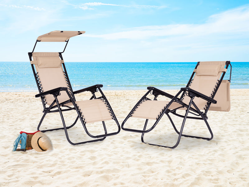 Gartenliege Strandliege verstellbare Rückenlehne bewegliches Sonnendach MultiGarden - Beige