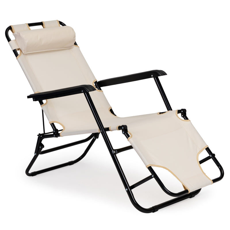 Gartenliege mit Kopfstütze, faltbares Gestell, beige MultiGarden