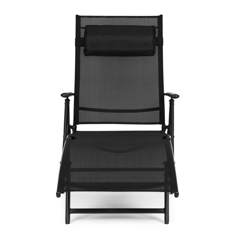 MultiGarden Garten-Strandliege klappbar mit verstellbarer Rückenlehne, Stahlgestell, schwarz