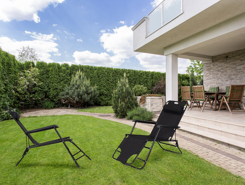 Gartenliege mit Kopfstütze, faltbares Design, schwarz MultiGarden