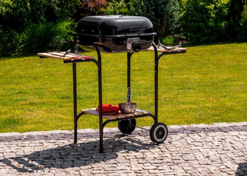 Großer Gartengrill mit Deckel, Rosthöhenverstellung, Holzablagen MultiGarden