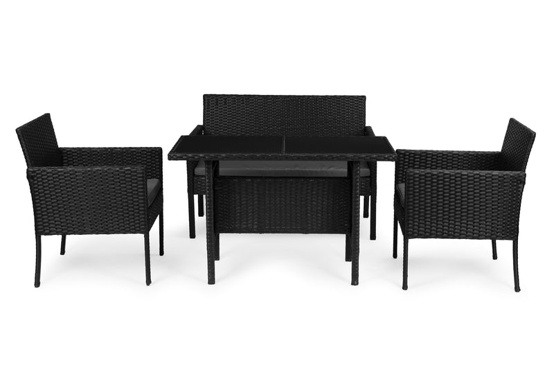 Gartensitzgruppe aus Polyrattan Bank Tisch Stühle schwarz MultiGarden