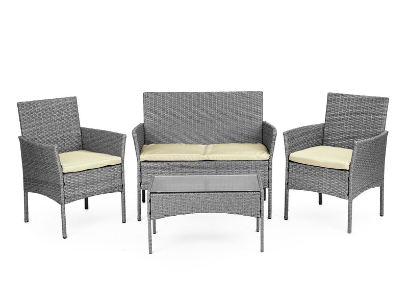 Gartensitzgruppe Polyrattan Bank Tisch Stühle grau MultiGarden