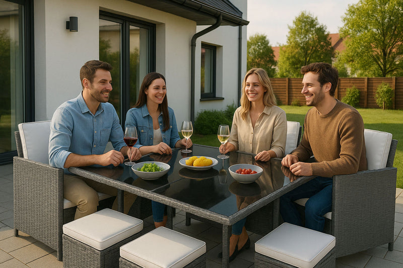 Gartenmöbelset aus Polyrattan 4 Sessel 4 Hocker Tisch MultiGarden