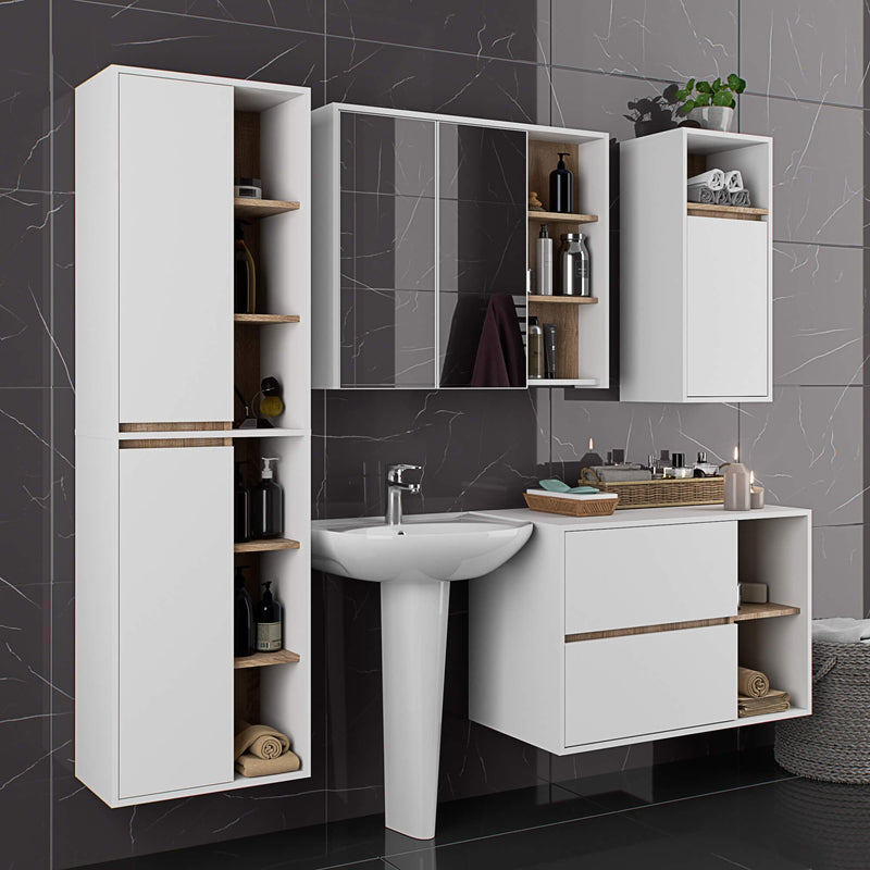 Wandhängender Badezimmerschrank VAMI W35 1D 1W Weiß / Sonoma Eiche