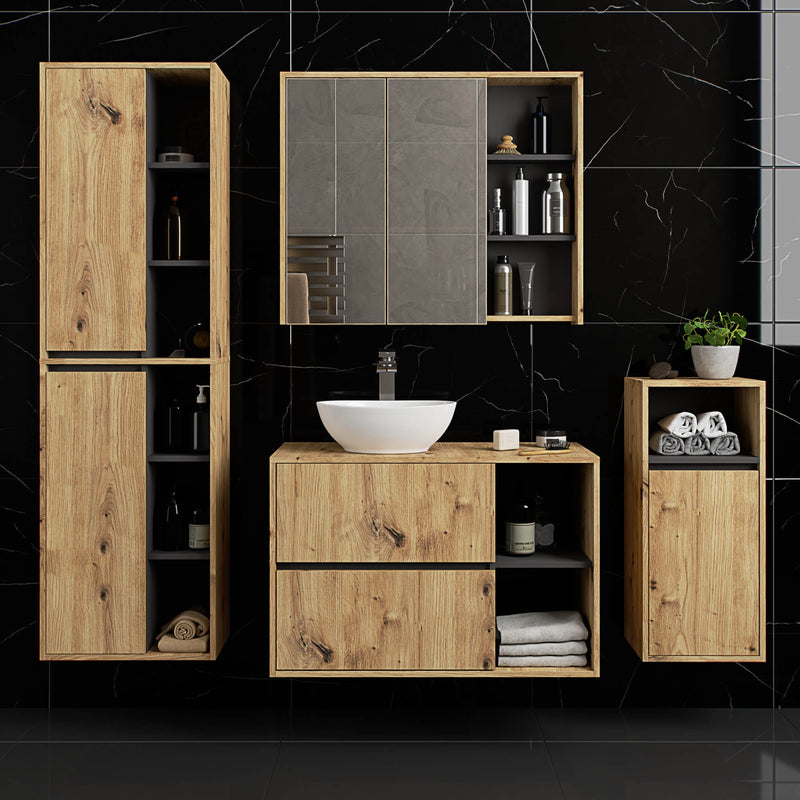 Wandhängender Badezimmerschrank VAMI W50 2D 6P Artisan Oak / Graphitgrau