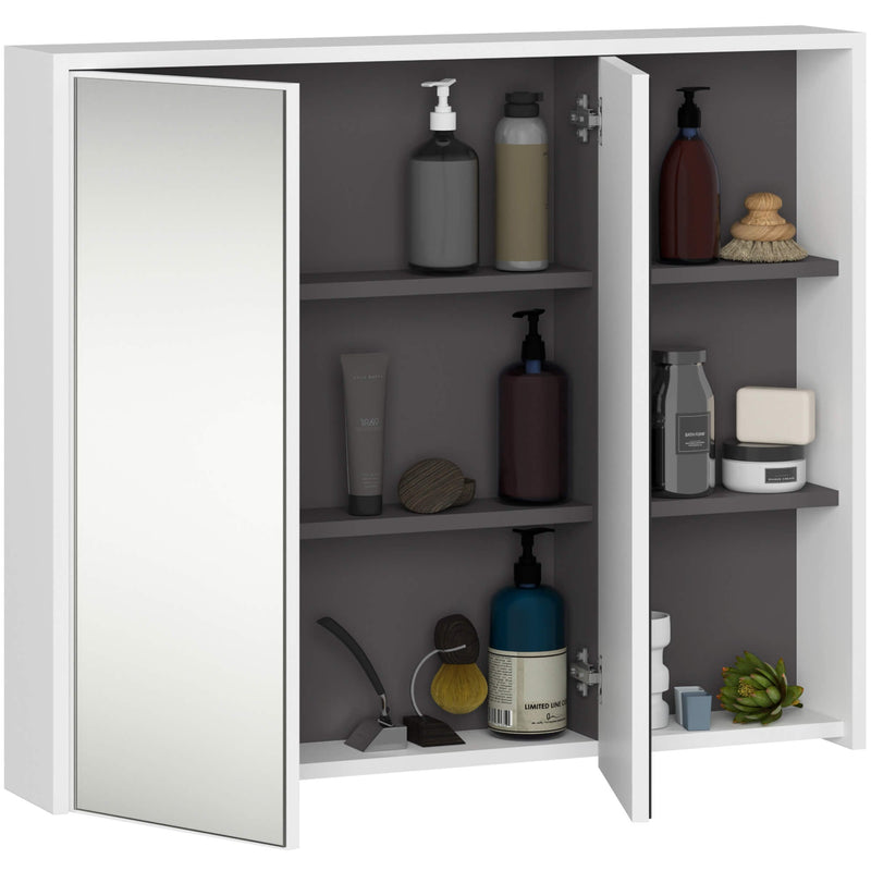 Wandhängender Badezimmerschrank VAMI W90 2D 3P LO Weiß / Graphitgrau