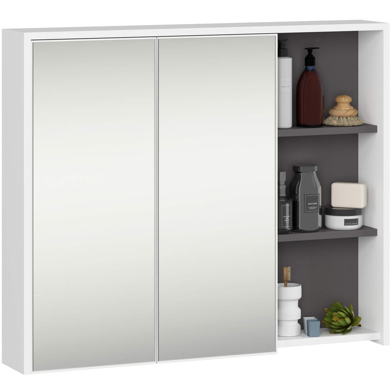 Wandhängender Badezimmerschrank VAMI W90 2D 3P LO Weiß / Graphitgrau