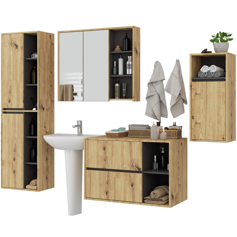 VAMI Wandhängendes Badezimmermöbelset Artisan Oak / Graphitgrau