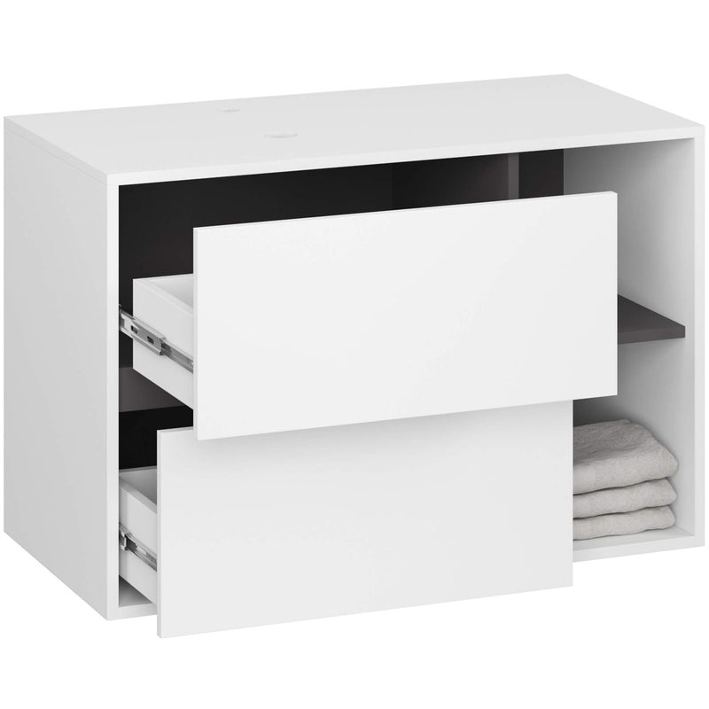 Badezimmerschrank für Waschbecken mit Löchern VAMI W90 UM 2SZ 2P Weiß / Graphitgrau