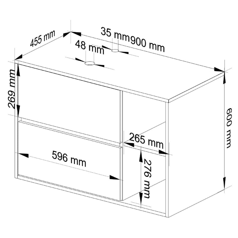 Badezimmerschrank für Waschbecken mit Löchern VAMI W90 UM 2SZ 2P Weiß / Graphitgrau