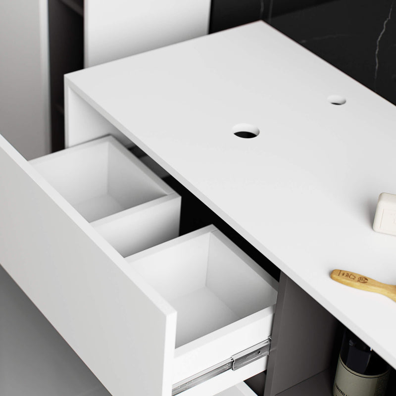 Badezimmerschrank für Waschbecken mit Löchern VAMI W90 UM 2SZ 2P Weiß / Graphitgrau