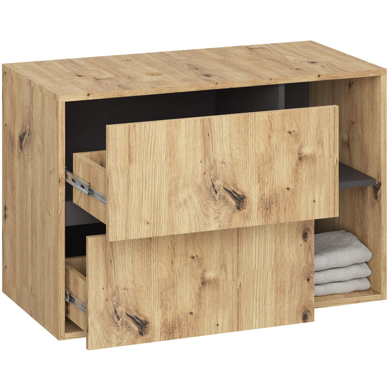 Badezimmerschrank für Waschbecken mit Löchern VAMI W90 UM 2SZ 2P ARTISAN OAK / GRAPHITGRAY