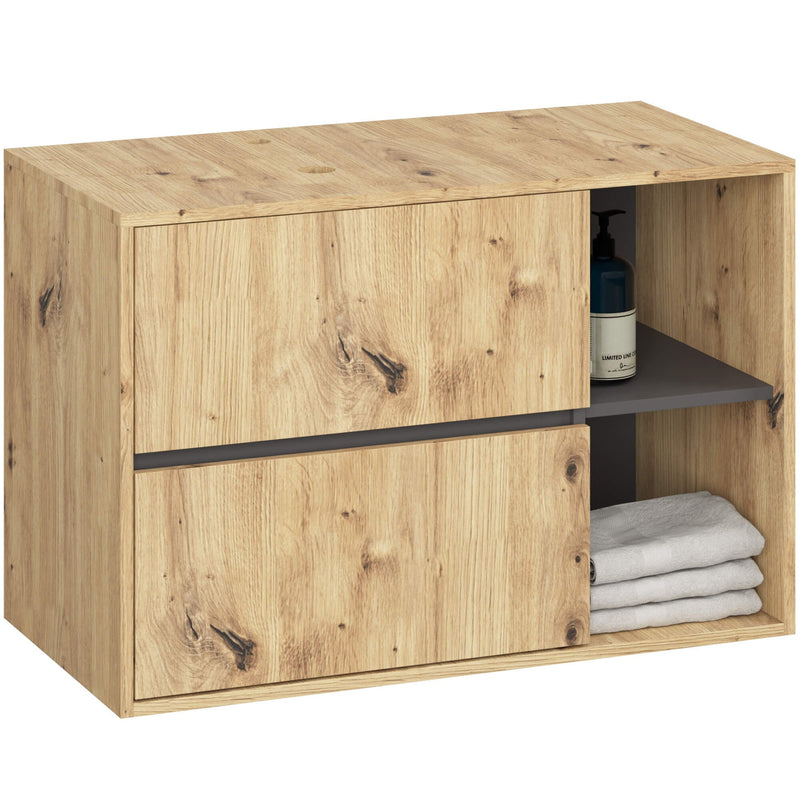 Badezimmerschrank für Waschbecken mit Löchern VAMI W90 UM 2SZ 2P ARTISAN OAK / GRAPHITGRAY