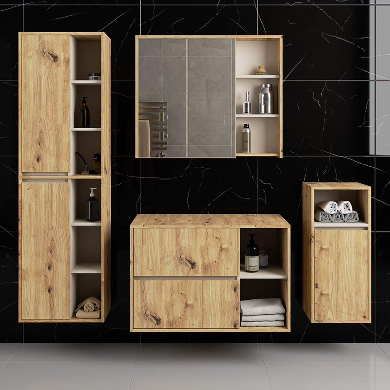 Badezimmerschrank für Waschbecken mit Löchern VAMI W90 UM 2SZ 2P ARTISAN OAK / CASHMERE
