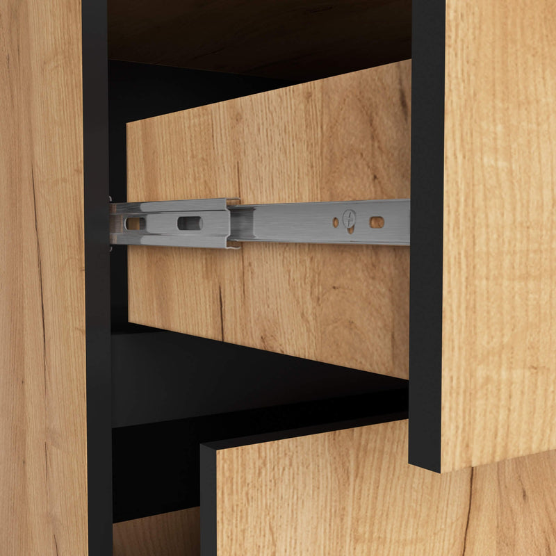 Badezimmerschrank für Waschbecken mit Löchern VAMI W90 UM 2SZ 2P Eiche Craft / Schwarz