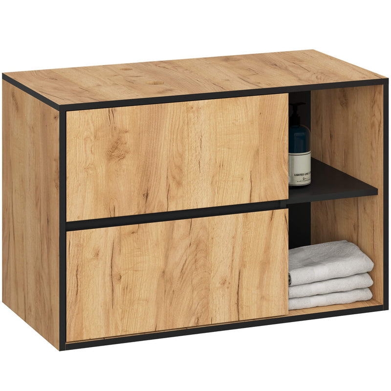 Badezimmerschrank für Waschbecken mit Löchern VAMI W90 UM 2SZ 2P Eiche Craft / Schwarz