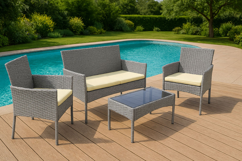 Gartensitzgruppe Polyrattan Bank Tisch Stühle grau MultiGarden
