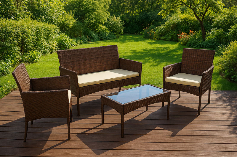 Gartensitzgruppe aus Polyrattan, Bank, Tisch, Stühle, braun, MultiGarden