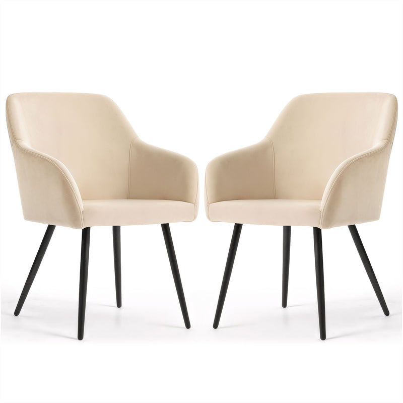 2x Samtpolsterstuhl glatt Beige ESTELLE Schwarze Beine