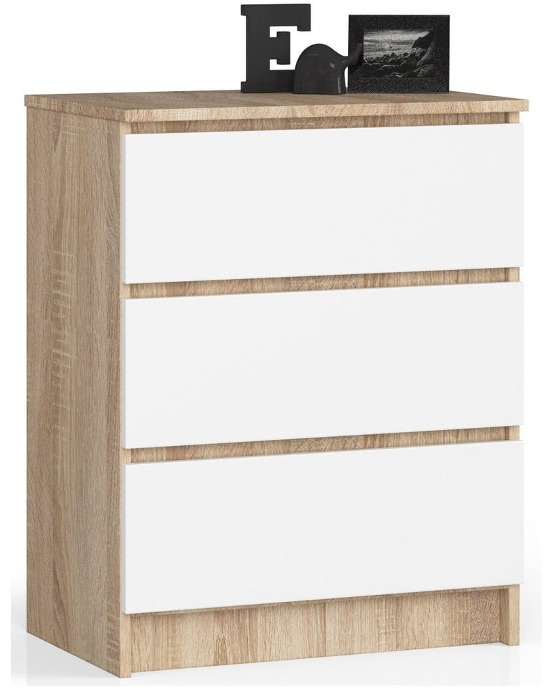 Kommode K 60 cm mit 3 Schubladen PK SONOMA / WEISS
