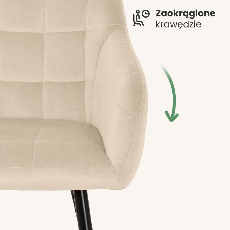 6x Polsterstuhl mit quadratischer Steppung Beige LUXANO Schwarze Beine