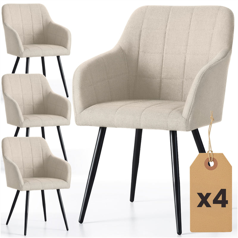 4x Polsterstuhl mit quadratischer Steppung Beige LUXANO Schwarze Beine Stoff Lumos