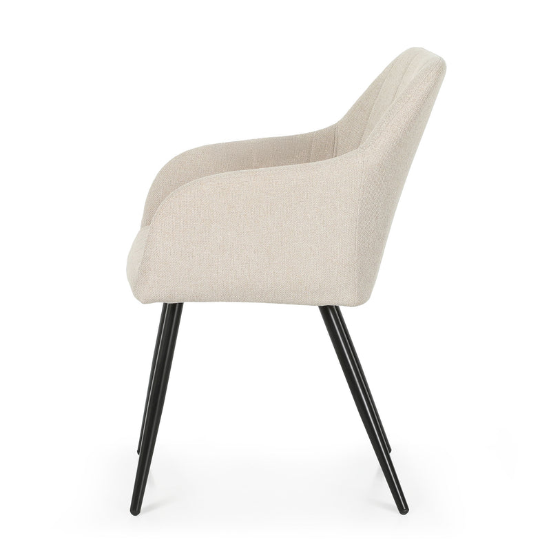 4x Polsterstuhl mit quadratischer Steppung Beige LUXANO Schwarze Beine Stoff Lumos
