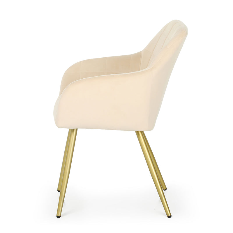 4x Polsterstuhl mit quadratischer Steppung Beige LUXANO Goldene Beine