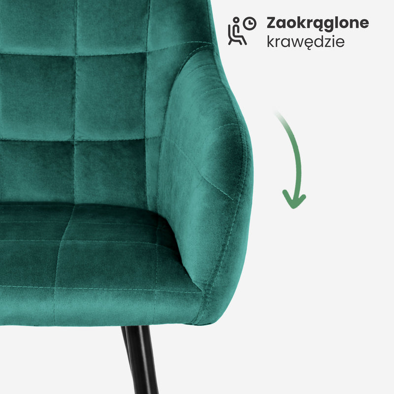 4x Polsterstuhl mit quadratischer Steppung Flaschengrün LUXANO Schwarze Beine