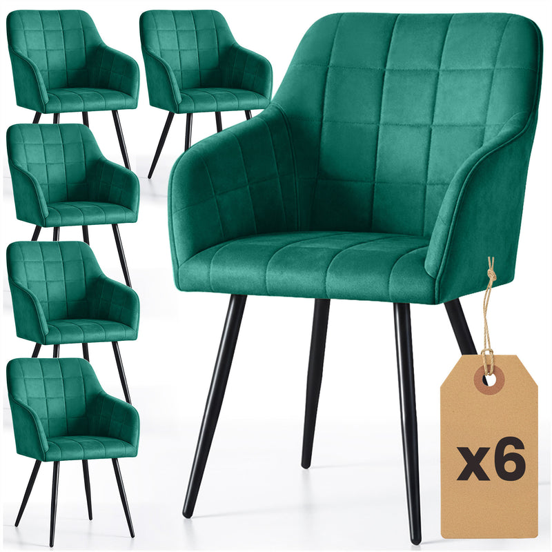6x Polsterstuhl mit quadratischer Steppung Flaschengrün LUXANO Schwarze Beine