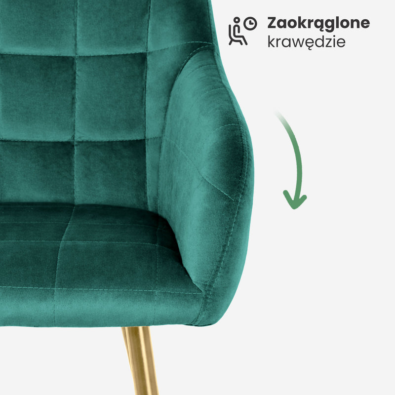 4x Polsterstuhl mit quadratischer Steppung Flaschengrün LUXANO Goldene Beine