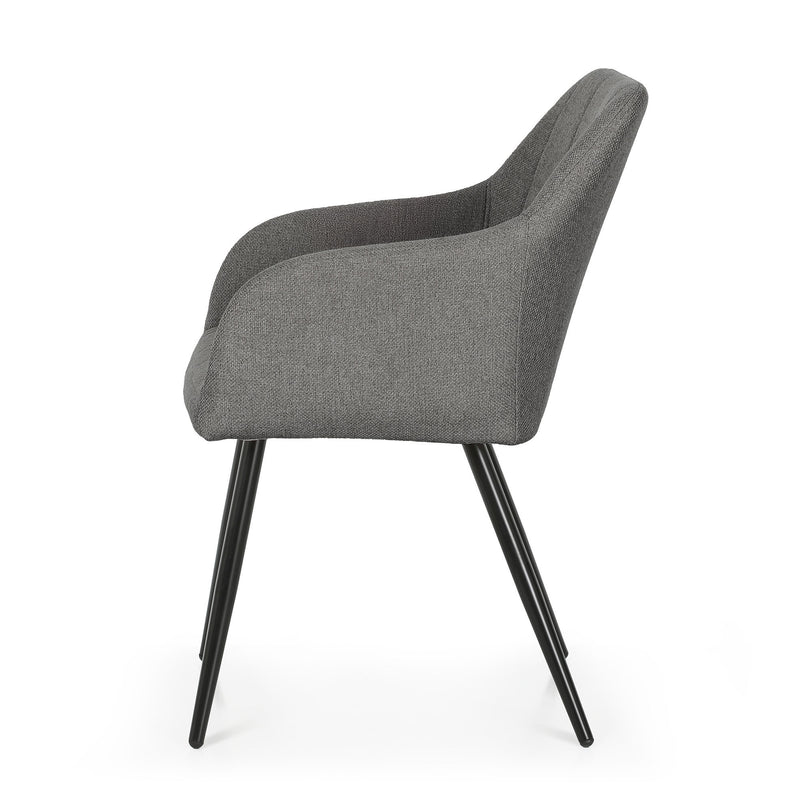 4x Polsterstuhl mit quadratischer Steppung Dunkelgraphit LUXANO Schwarze Beine Lumos-Stoff