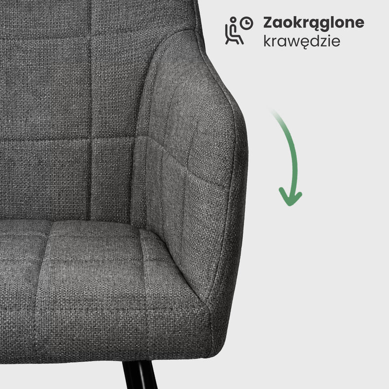 4x Polsterstuhl mit quadratischer Steppung Dunkelgraphit LUXANO Schwarze Beine Lumos-Stoff