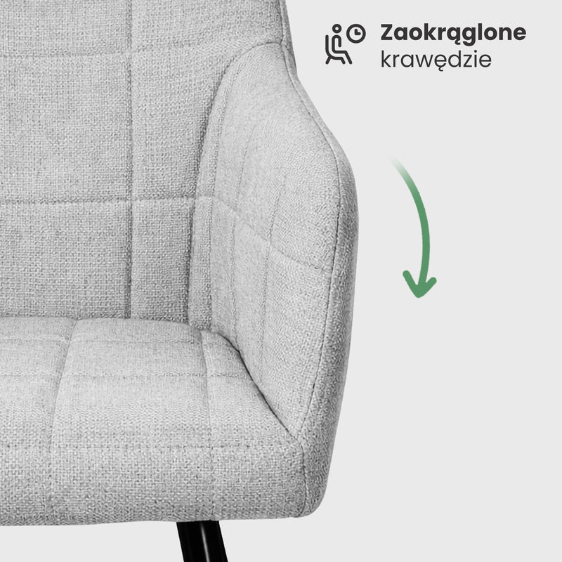 6x Polsterstuhl mit quadratischer Steppung Hellgrau LUXANO Schwarze Beine Stoff Lumos
