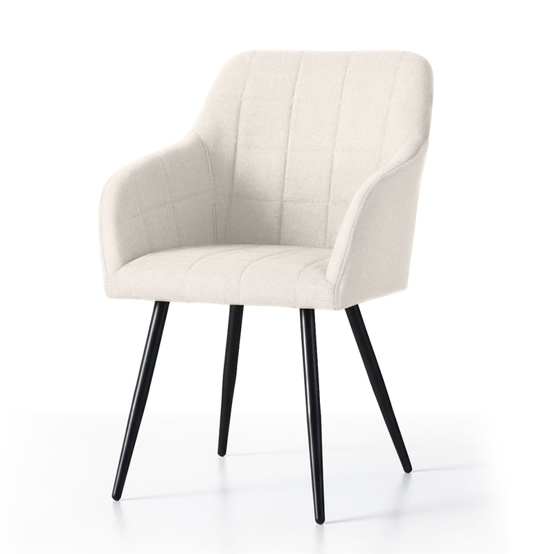 4x Polsterstuhl mit quadratischer Steppung Cremefarben LUXANO Schwarze Beine Stoff Lumos