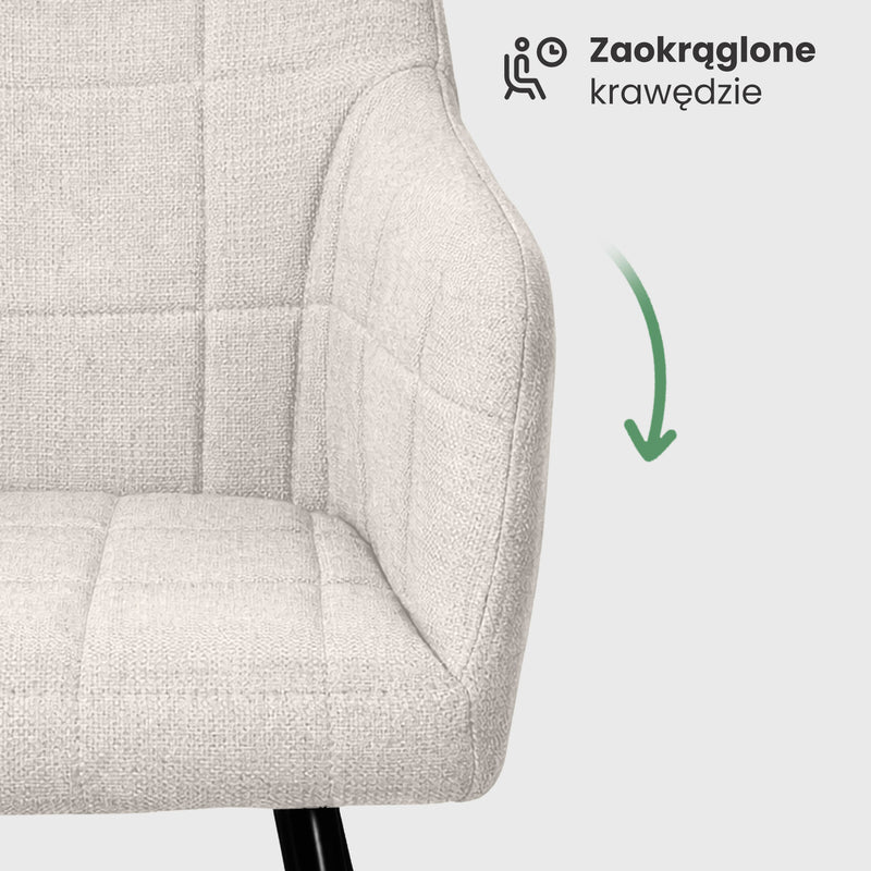 6x Polsterstuhl mit quadratischer Steppung Cremefarben LUXANO Schwarze Beine Lumos-Stoff