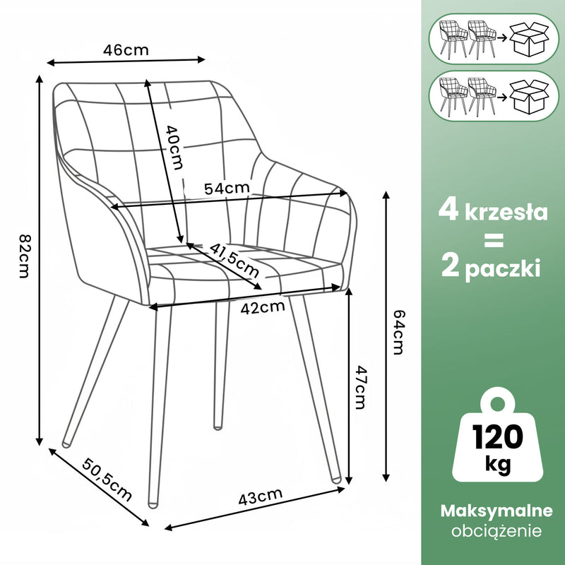 4x Polsterstuhl mit quadratischer Steppung Puderrosa LUXANO Goldene Beine