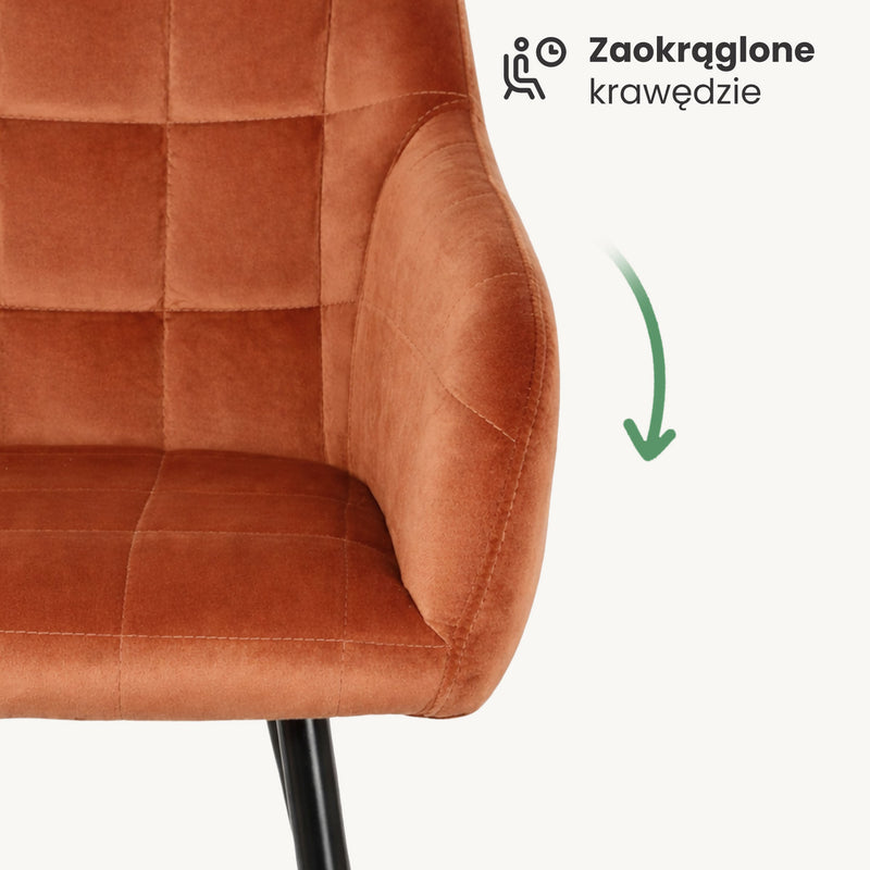 6x Polsterstuhl mit quadratischen Nähten Kupfer LUXANO Schwarze Beine