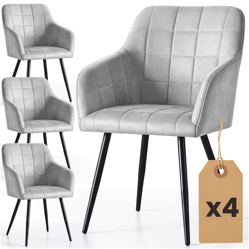 4x Polsterstuhl mit quadratischer Steppung Grau LUXANO Schwarze Beine