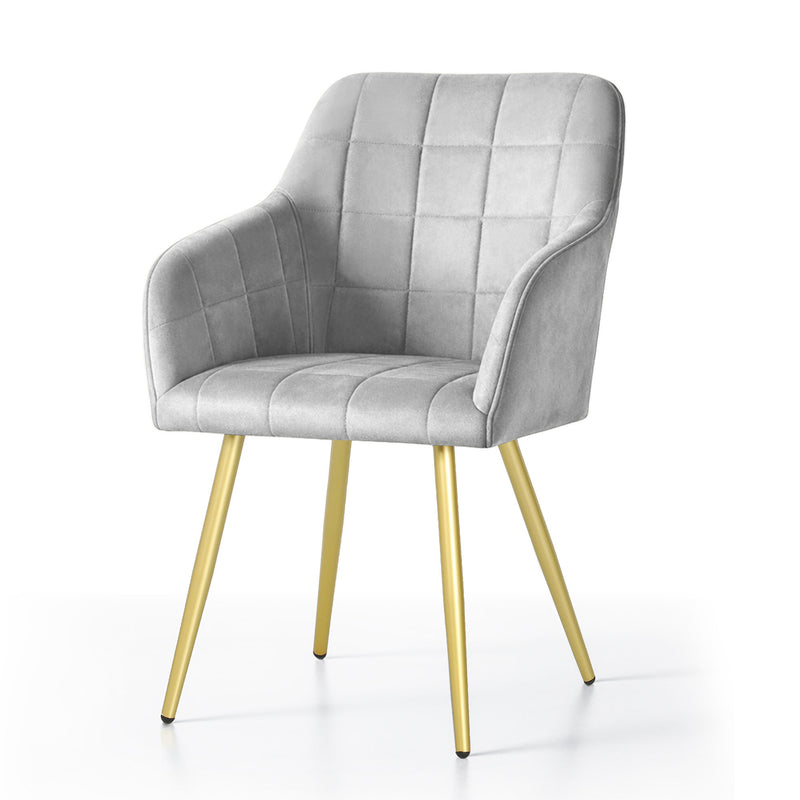 4x Polsterstuhl mit quadratischer Steppung Grau LUXANO Goldene Beine