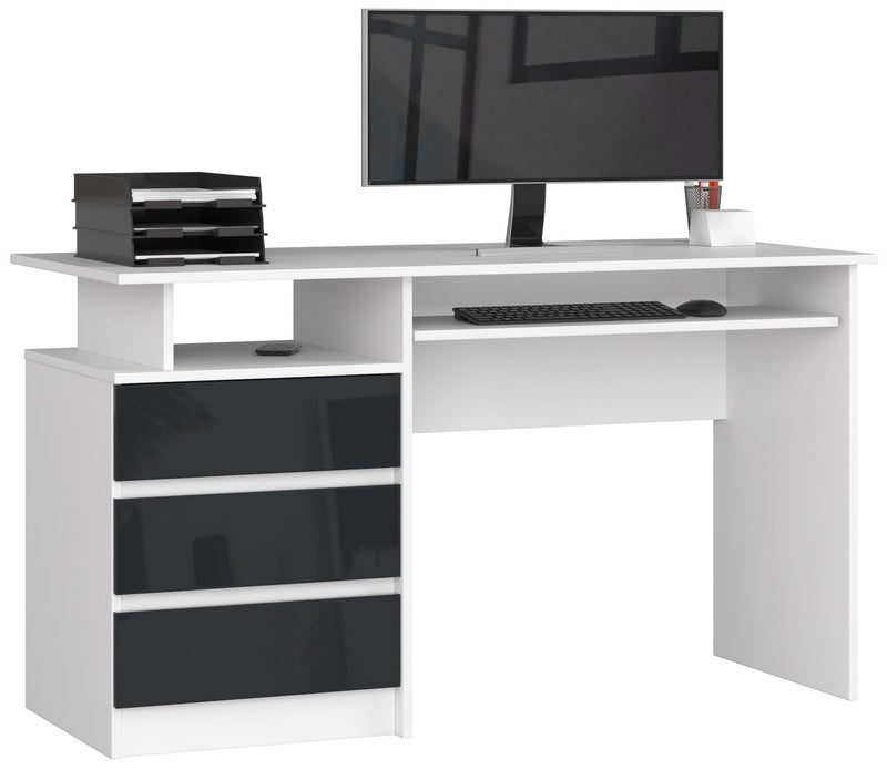 CLP Schreibtisch 135cm PK Weiß/Graphit Hochglanz