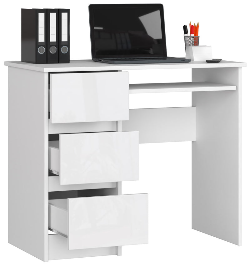 Computertisch A-6 90 cm Links PK Weiß / Weiß glänzend