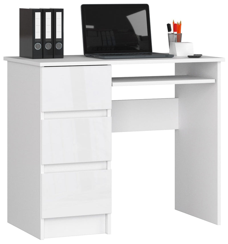 Computertisch A-6 90 cm Links PK Weiß / Weiß glänzend