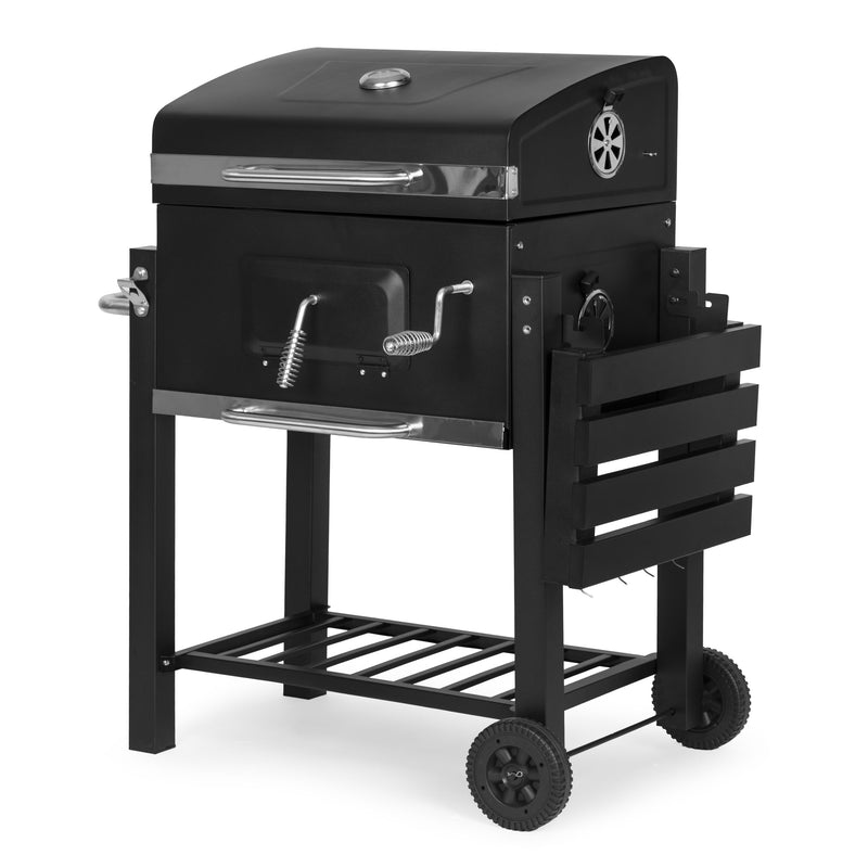 Großer Holzkohlegrill für den Garten mit Deckel, Thermometer, Ablagen, Rädern, kostenloser Gebläse